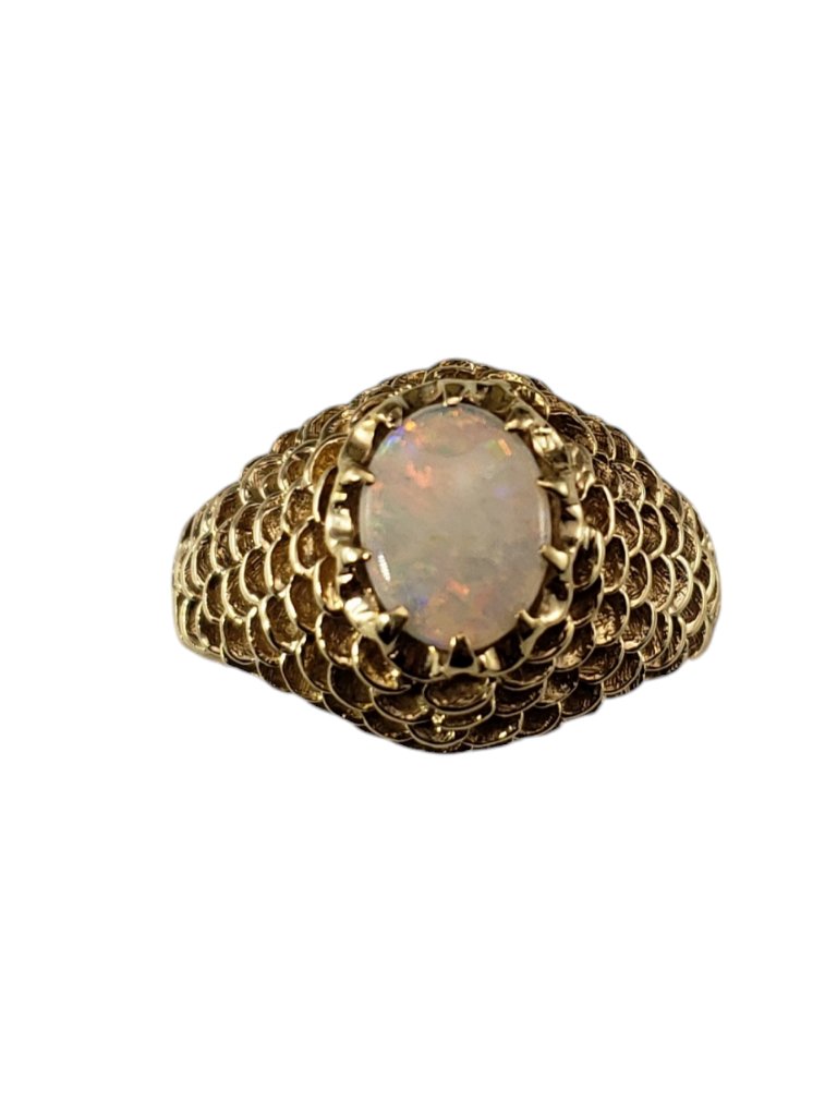 14 Karat Yellow Gold Opal Beehive Ring Size 6.25 #19054